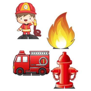 Imagem de KIT 4 Displays Bombeiro 20cm - Vinil Fosco Sem Reflexo - Totem Decoração Festa Infantil Aniversário