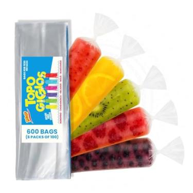 Imagem de 100 sacos de gelo, sacos de plástico transparente para congelador para picolés, pacotes de 100 7,6 x 25,4 cm.