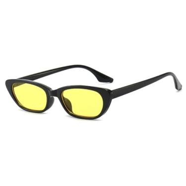 Imagem de JRLLFD Óculos de sol femininos de luxo, vintage, armação pequena, masculino, para áreas externas, UV400 (preto e amarelo)