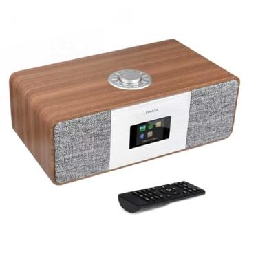 Imagem de Lemega MSY3+ Rádio de Internet WiFi, rádio FM, Spotify Connect, alto-falante Bluetooth, som estéreo, caixa de madeira, relógio de alarme duplo, 40 pré-configurações, controle remoto completo e