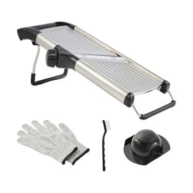 Imagem de Restaurantware Fatiador Mandoline 40 x 13 x 13 cm ajustável com luvas resistentes ao corte, escova de limpeza, lâmina de aço inoxidável, utensílio de cozinha para fatiar legumes e frutas