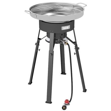 Imagem de Feasto Conjunto côncavo côncavo de aço inoxidável de 58,4 cm, panela de disco Discada com queimador de paella de 58.000 BTU e conjunto de suporte ajustável, tortilhas para cozinhar ao ar livre