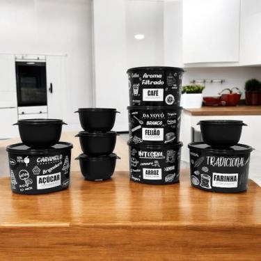 Imagem de Kit 10 Potes Porta Mantimento e Condimento Alimento Decorado Branco e 