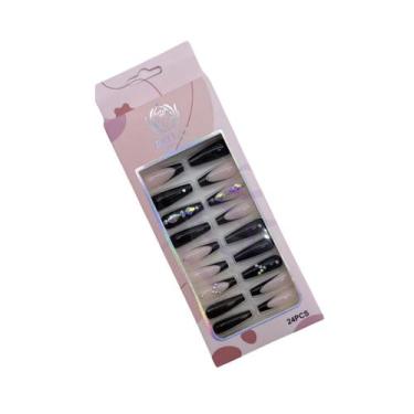 Imagem de Unhas Postiças Preto Decorado Kit - Royal, 24