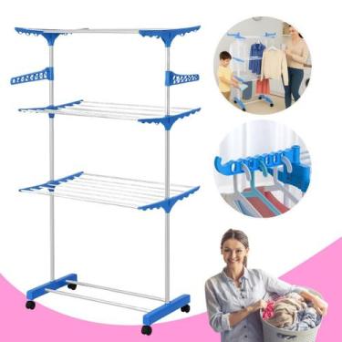 Imagem de Varal de Chão Dobrável 3 Andares em Aço Inox, Vertical com 6 Prateleir
