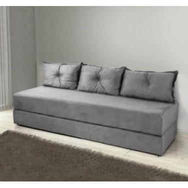 Imagem de Sofá Cama 3em1 em Tecido Suede Cinza com Almofadas - Sofá que vira cam