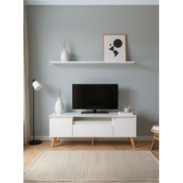 Imagem de Rack para TV com Prateleira 150cm Retro Mdf Branco Dallas - On Móveis