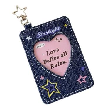 Imagem de Porta-cartões fotográficos Kpop com chaveiro Y2K 7,6 cm bonito mini porta-cartão de identificação com foto protetor de papelaria (mais escuro)