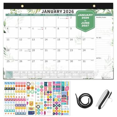 Imagem de Ospelelf Calendário de mesa 2026-2027, calendário magnético de parede para geladeira, calendário mensal de 18 meses, grande, 43 x 30 cm, planejador com capa de plástico, janeiro de 2026 a junho de