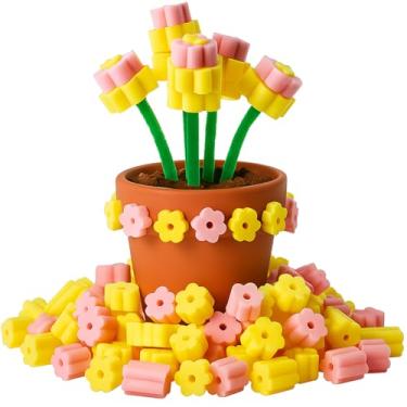 Imagem de Frienda 50 peças de flores para macarrão de piscina, rosa, amarelo, tamanho pequeno, tubo de corda de espuma artesanal, macarrão flutuante para piscina para brincar ou fazer artesanato multiuso