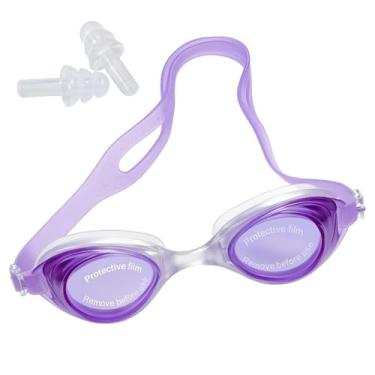 Imagem de Óculos De Natação Infantil Lente Antiembaçante Proteção UV E Protetor Auricular + Estojo (Roxo)