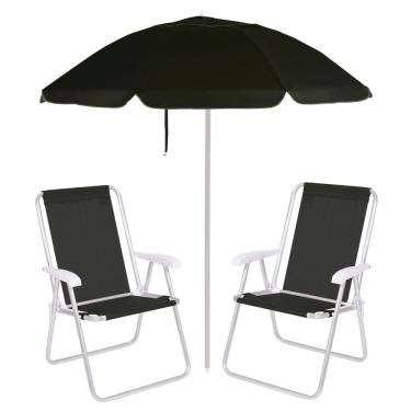 Imagem de Kit Praia 2 Cadeiras Alta + Guarda Sol Premium 2m Bagum Alumínio Preto - Mor