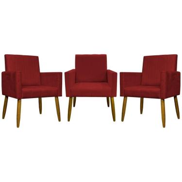 Imagem de Kit 3 Poltronas Decorativas Confortáveis Mari - Vermelho Suede