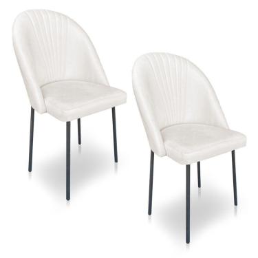 Imagem de Kit 2 Cadeiras Poltrona De Jantar Ariel Suede Pés De Ferro Preto - Pallazio Cor Azul Marinho