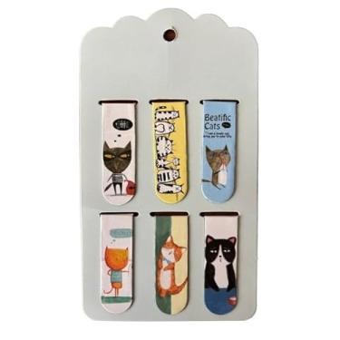 Imagem de Marca Pagina para Livros, Kit Marcadores de Página Magnético Gatos Cat Frente Verso Holográfico Livros Planner Cadernos(Kit com 12)