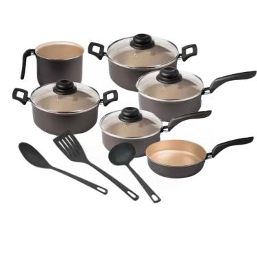 Imagem de Jogo De Panelas 9 Peças Antiaderente Preto Bege Tradizionale