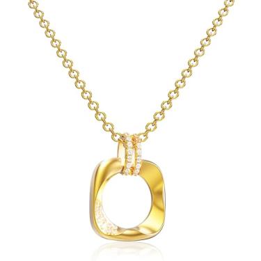 Imagem de Colar com pingente feminino, colar de ouro para mulheres, banhado a ouro 18K delicado, Large, aço de titânio, Sem Pedra Preciosa