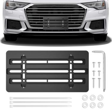 Imagem de HHZL Suporte de placa de licença frontal para placa de licença sem broca com parafusos e chave inglesa, suporte de moldura de para-choque dianteiro e traseiro para carro sem furadeira, kit de montagem