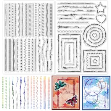 Imagem de GLOBLELAND 2 folhas de linha de costura transparente para scrapbooking, 21 x 14,8 cm, selos de silicone, moldura de renda, conjunto de carimbos transparentes para fazer cartões, faça você mesmo