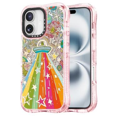 Imagem de Rosarnnah Capa para iPhone 16 fofa - compatível com Magsafe - Capa de telefone à prova de choque com proteção contra quedas de grau militar de 6 m - Design Alien ET engraçado (6,1 cm) Rosa brilhante