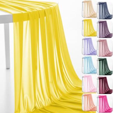 Imagem de Tecido de chiffon de 152 cm da The Yard Tecido transparente pré-cortado para arco de casamento tecido drapeado cortina cachecol decoração de pano de fundo de festa decoração de teto (amarelo, 5 jardas