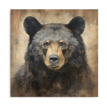 Imagem de Kunstorner Decoração de Urso Preto Decoração de Cabana de Madeira Rústica Pinturas de Ursos da Floresta 33,5 x 33,5 x 1 Painel