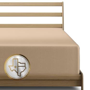 Imagem de TEXAS LINEN CO. Lençol com elástico solteiro de algodão egípcio premium apenas – lençol com elástico extra profundo de 56 cm (taupe), ajuste confortável, cetim macio refrescante, lençol de baixo de