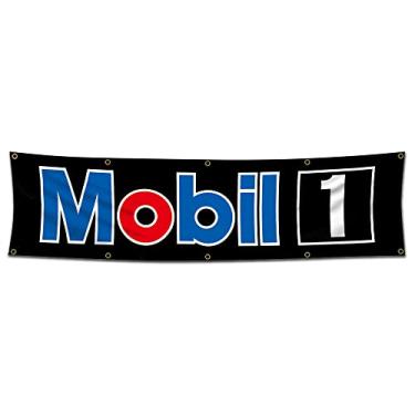 Imagem de DecrPlus Bandeira Mobil 1 - 60 x 240 cm (impressão HD, poliéster 150D durável) para Garage Man Cave com ilhós de metal
