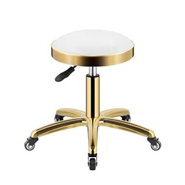 Imagem de BSNANCA Banqueta redonda de couro PU ajustável em altura banqueta giratória para trabalho SPA salão com rodas cadeira de escritório, F (A) (C)