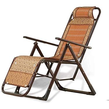 Imagem de Espreguiçadeira de jardim, espreguiçadeira, dobrável, cadeira reclinável de bambu para varanda, cadeira dobrável preguiçosa (cor vermelha), marrom