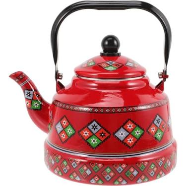 Imagem de Chaleira esmaltada, chaleira de fogão, chaleira esmaltada de decoração retrô, chaleira colorida de água quente, bule de cerâmica vintage esmaltado, chaleira de aço inoxidável, acampamento