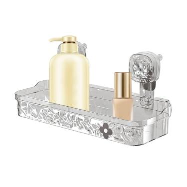 Imagem de Organizador de chuveiro com ventosa – prateleira de chuveiro, saboneteira, suporte de esponja, organizador removível com orifícios de drenagem, sem perfuração, suporte de decoração de parede para