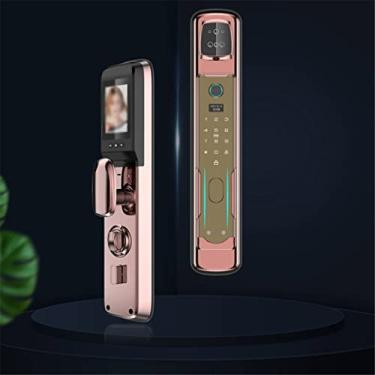 Imagem de Impressão digital eletrônica reconhecimento facial fechadura de porta de segurança de entrada sem chave para apartamento (cor: vermelho brone) (vermelho brone) (vermelho brone)