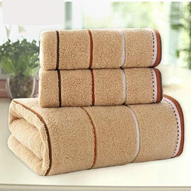 Imagem de Yalych Toalha de banho 100% algodão conjunto de toalhas de banho de luxo zero torção algodão listrado toalhas para banheiro toalhas de banho pesadas e absorventes (cor: Lighttan)