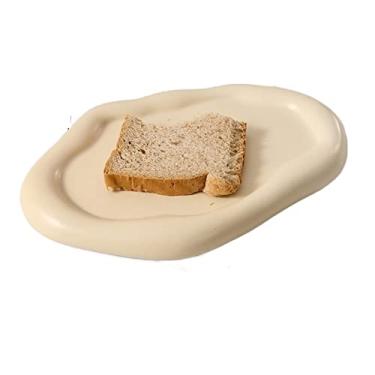 Imagem de Bandejas de servir, bandeja de café da manhã, prato de cerâmica, utensílios de mesa, bandeja de sobremesa, bandeja de sobremesa, bandeja de joias (cor: amarelo creme)