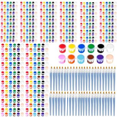 Imagem de Pacote com 60 mini conjunto de tintas acrílicas, 12 cores laváveis com 120 pincéis para crianças e adultos, kit de pintura infantil 840 peças para lembrancinhas de festa de aniversário, sala de aula