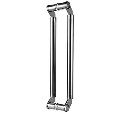 Imagem de STXYANGV Maçaneta de porta de vidro para salão de hotel, puxador de metal redondo moderno com encaixe de instalação, maçaneta de porta de madeira maciça para porta de banheiro deslizante (cor: prata