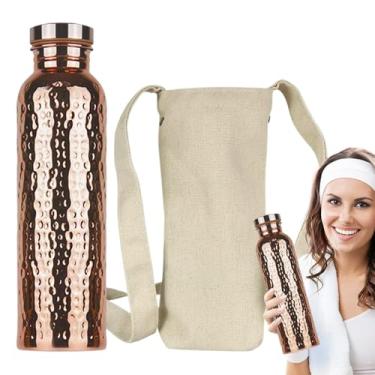 Imagem de Garrafa de cobre, garrafa de água de cobre isolada à prova de vazamento, copo portátil à prova de vazamento de 765 g para academia, acampamento, viagem, hidratação, trabalho, esportes ao ar livre