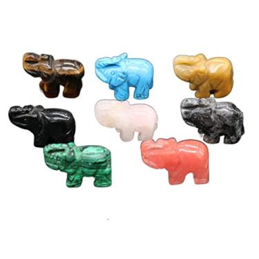 Imagem de 1 peça estátua de elefante natural quartzo rosa pedra olho de tigre cristal forma animal artesanato decoração de casa pedras primárias e minerais (cor: azul turquesa, tamanho: 38 x 25 mm)