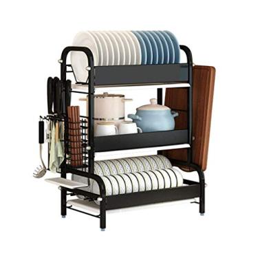 Imagem de BSNANCA Escorredor de louça de aço inoxidável e conjunto de dreno removível com utensílio e suporte de tábua de corte, à prova de ferrugem, prateleira de organização de armazenamento de suprimentos de
