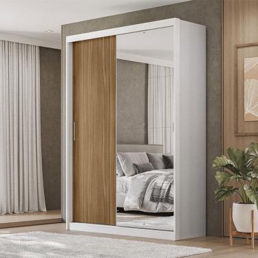 Imagem de Guarda Roupa Casal Ambiente Riva 22515K com Espelho Branco Amêndola Touch Flex - Demóbile