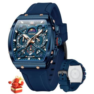 Imagem de OLEVS Relógio masculino cronógrafo de couro marrom, dourado, analógico, quartzo, moderno, vestido de negócios, mostrador grande, dia, data, luminoso, à prova d'água, casual, masculino, mostrador preto