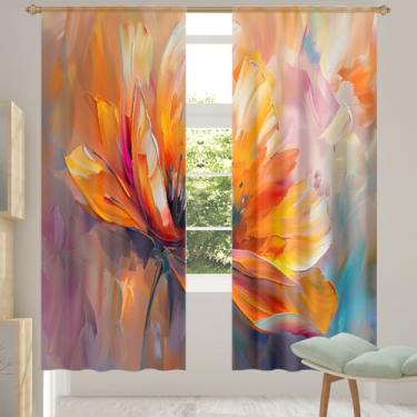 Imagem de 2 conjuntos de painéis, pintura de flores, cortinas transparentes vintage, cortinas transparentes arejadas com filtro leve, painéis de cortina de porta e janela para sala de estar, quarto, jantar, 203