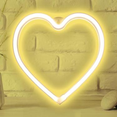 Imagem de Kreyfer Decoração De Letreiro De Coração De Néon Para O Dia Dos Namorados, Letreiro De Coração De Led Alimentado Por Usb/Baterias Para Quarto, Decoração De Arte De Parede Romântica Para Quarto De Me