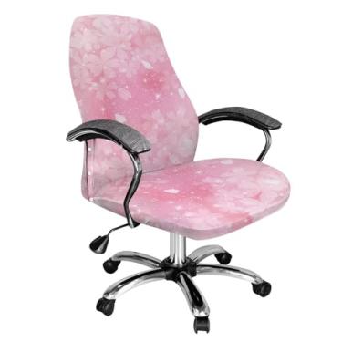 Imagem de Wanzuoeng Capa para cadeira de mesa de computador com estampa de flor de cerejeira, confortável, macia, elástica, traseira alta com fundo elástico, decoração de casa, rosa