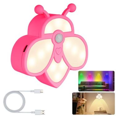 Imagem de KOMILIFT Luz noturna com sensor de movimento, lâmpada noturna regulável de 9 cores, recarregável por USB, luz noturna de abelha fofa para crianças, luz magnética de armário para escadas, quarto