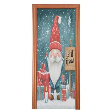 Imagem de Blueangle Linda capa de porta de gnomo de Natal - Capa de porta de tecido elástico para porta da frente - decoração de banner de porta de Natal para festas ao ar livre em casa (415)