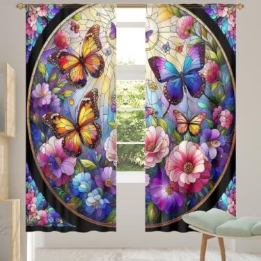 Imagem de 2 conjuntos de painéis cortinas transparentes de borboleta, flores coloridas, cortinas transparentes arejadas com filtro leve, painéis de cortina de porta e janela para sala de estar, quarto, jantar