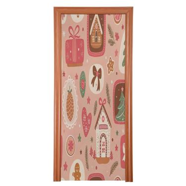 Imagem de ATTX Capa de porta da frente de árvore de doces de Natal - Decoração de férias de tecido elástico lavável para festas, casa, decoração de porta da frente, 35x79 polegadas (523)