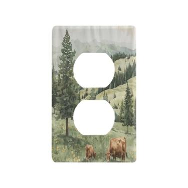 Imagem de Blueangle Placa de parede Highland Cows Duplex Outlets, tamanho padrão, placas de cobertura de tomada elétrica de 1 gangue para decoração de quarto de escritório em casa, 4,53 x 2,76 polegadas (159)